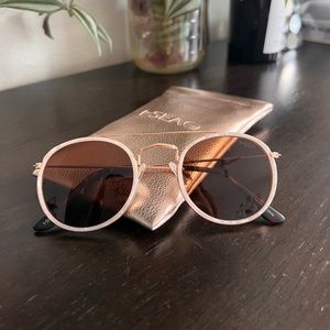 I-Sea white and gold rimmed sunglasses w/ case